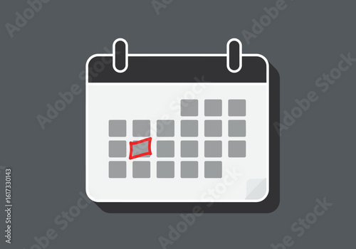 Calendar icon with a highlighted red square on a specific date. Vector graphic for scheduling appointments, planning events, or marking deadlines.