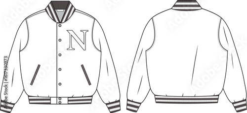 varsity jacket template front and back vector