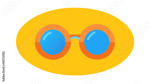 A pair of round sunglasses with orange frames and blue lenses isolated on white background, representing a fashionable summer accessory