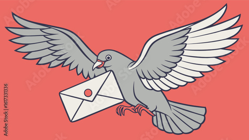 A dove is delivering a letter in a vector illustration on a red background