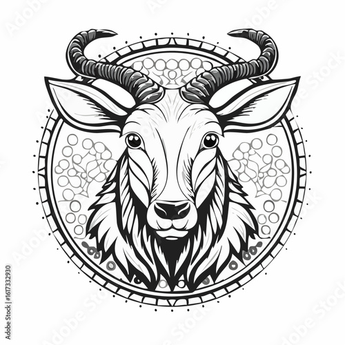 Intricate Antelope Mandala: A detailed and artistic depiction of an antelope's head, masterfully rendered within a circular mandala design. It's a fusion of nature's elegance and artistic precision.