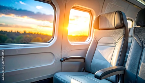 Wallpaper Mural  Futuristic bullet train interior with warm sunset light entering through panoramic windows Torontodigital.ca