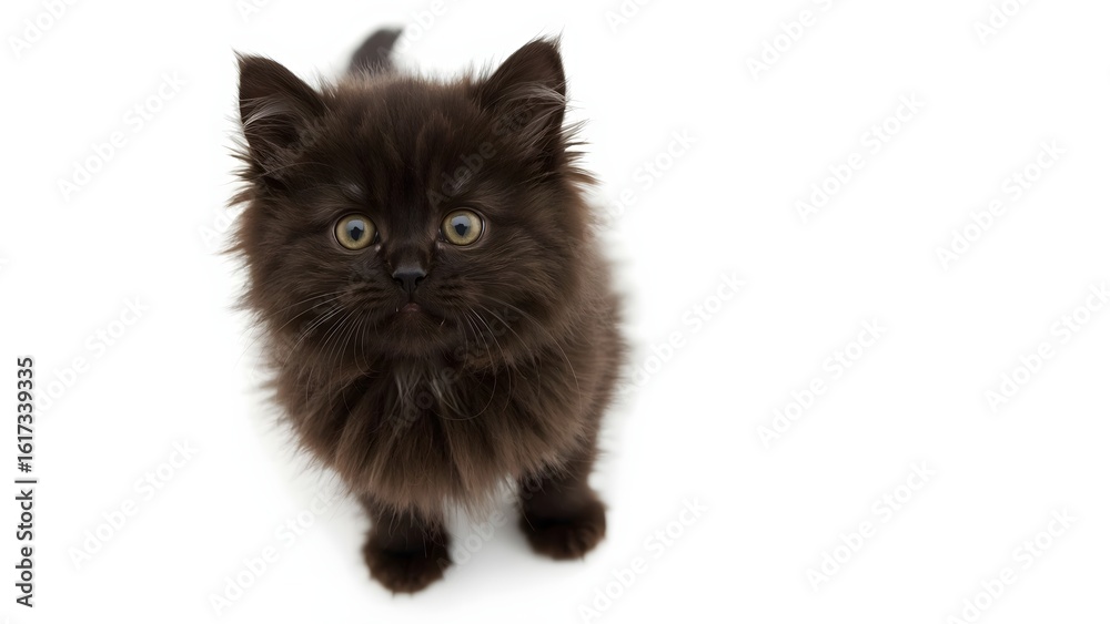 Fototapeta premium Adorable black kitten isolated on a white background. Studio shot.