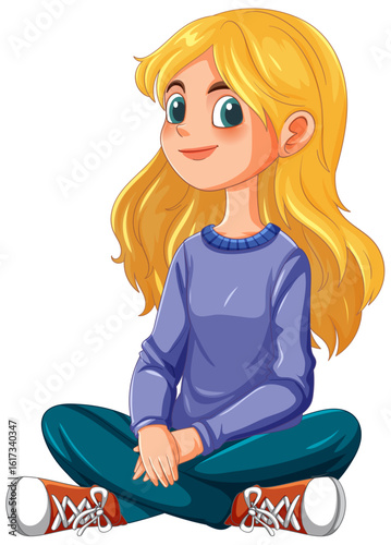Cheerful Girl Sitting Cross-Legged