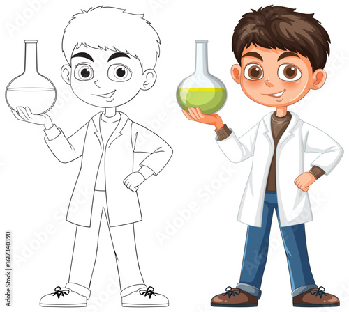 Young Scientist with Beaker Illustration