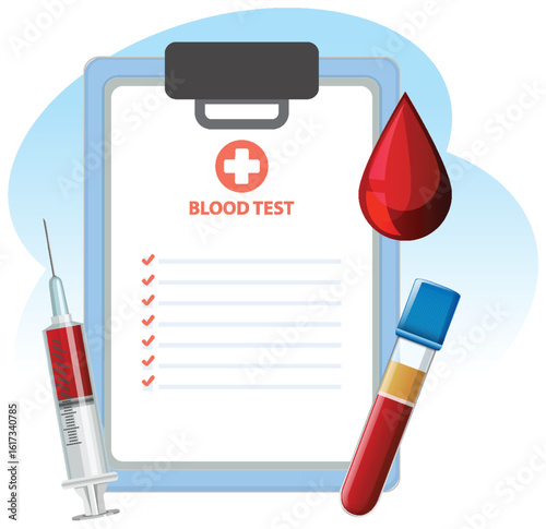 Blood Test Checklist with Syringe and Sample Tube