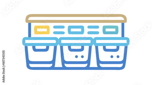 Outline style food containers isolated on white background for organized meal prep and storage in the refrigerator, promoting a healthy diet