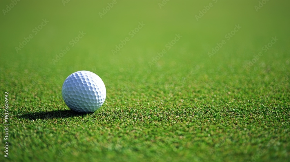 A white golf ball on a green grassy field with a blurred background. A white golf ball on a green grassy field with a blurred background.