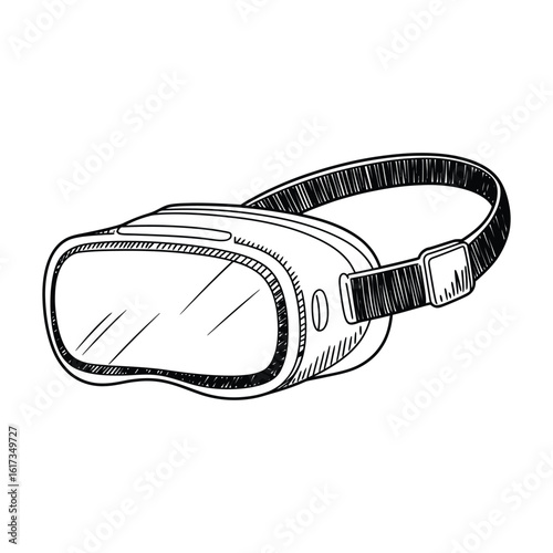 Virtual Reality Headset Hand-drawn Icon: Gaming, Metaverse, Immersion, and Future Technology Symbol
