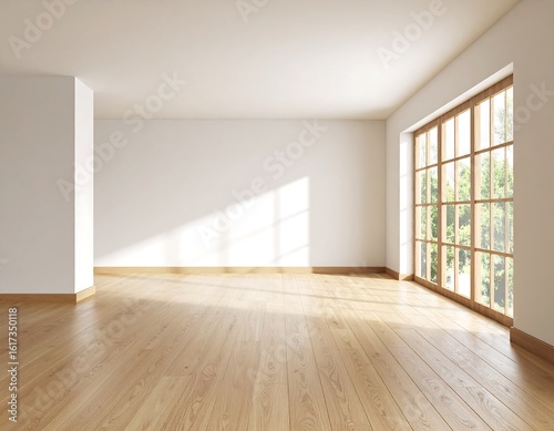 Wallpaper Mural Empty room with hardwood floor and large window Torontodigital.ca