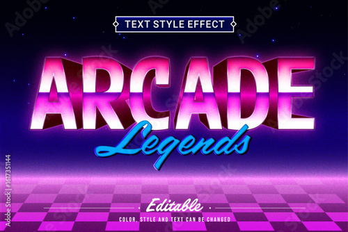 Editable Retro Arcade Text Effect in 80s Neon Style – Vector Typography Design