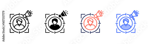 Target Audience icon set multiple style collection