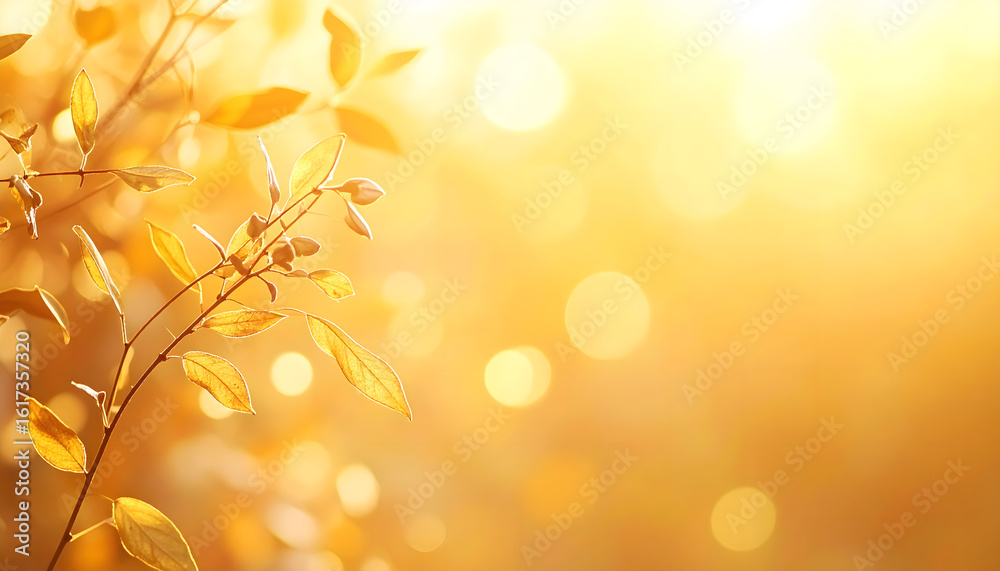 Obraz premium 金色の淡い光と植物