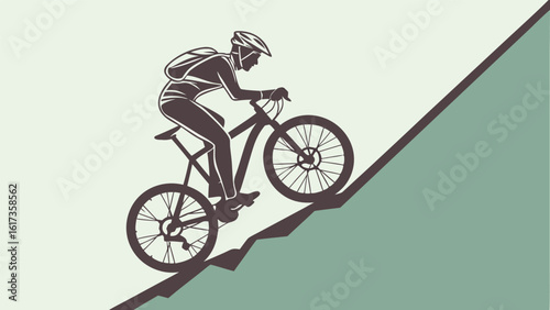 Cyclist Powering Uphill on Scenic Trail with Rolling Hills and Natural Landscape Backdrop