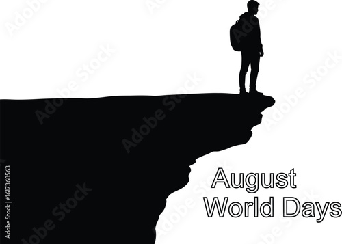 Vector art of a man is standing on a cliff to represent august world days 