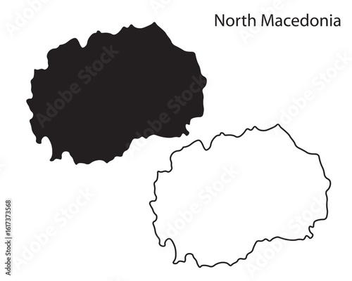 Simple North Macedonia map silhouette vector. Clean black outline of Balkan country, ideal for infographics, print, and digital design projects