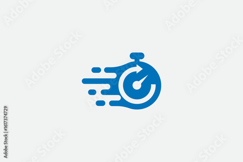A fast time logo featuring a stopwatch, representing a speed concept for quick delivery, express, and urgent services. This vector line icon illustrates deadlines and delays