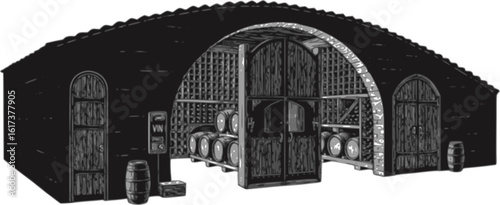 Engraving vintage wine vault
