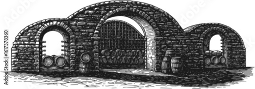 Engraving vintage wine vault
