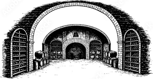Engraving vintage wine vault

