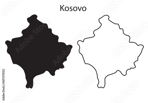 Simple Kosovo map silhouette vector. Clean black outline of the European country, ideal for infographics, prints, education, and graphic design use