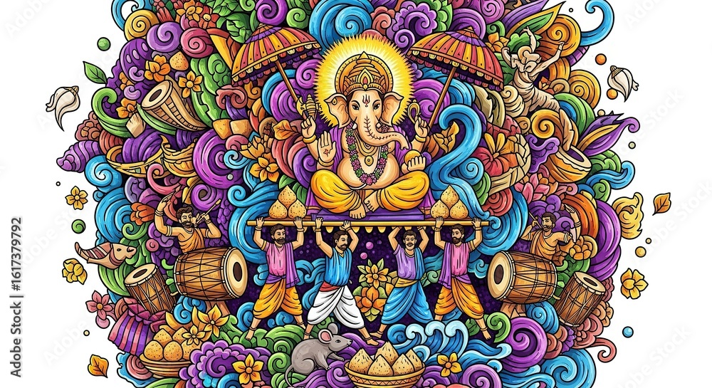 Obraz premium illustration of Lord Ganpati for Ganesh Chaturthi festival of India, Ganesh chaturthi for greeting,card, poster background.