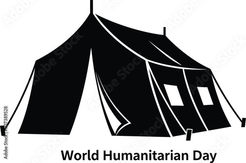 Vector art of marking world humanitarian day with an illustration of a tent, symbolizing shelter and aid for refugees and those in need 