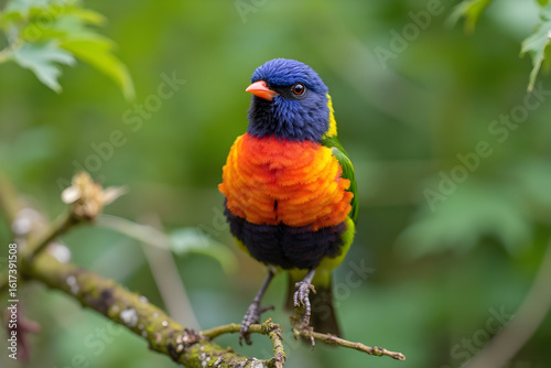 Colorful Bird Perching on Branch in Green Natural Setting