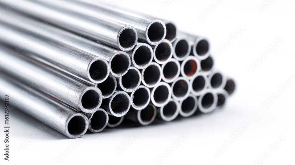 Fototapeta premium Close-up of bundled industrial tubing with hollow centers facing camera, uniform structure and clean finish, isolated on bright white background, ideal for product catalog layout