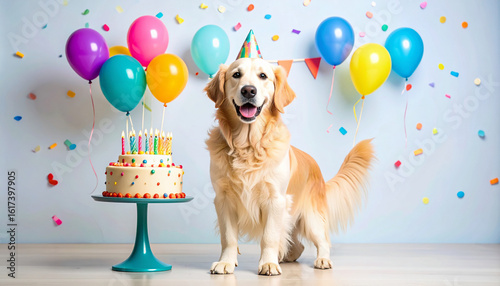 dog with birthday cake