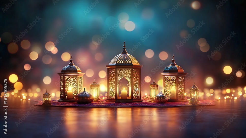 Obraz premium Ornate lanterns illuminated with candlelight.