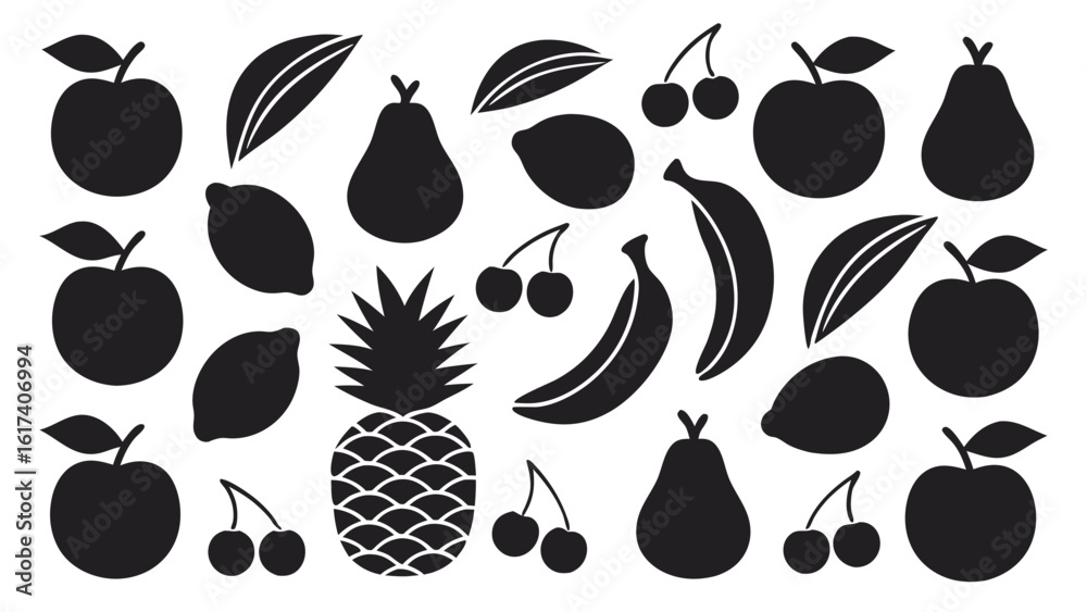 Fototapeta premium Assorted fruit silhouettes apple pear