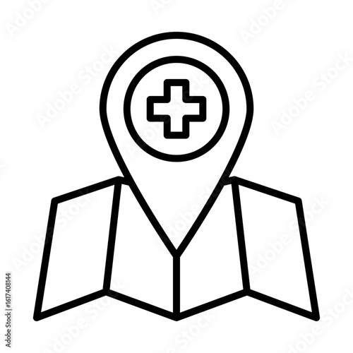Location pin with a medical cross icon symbolizing health facility or emergency services
