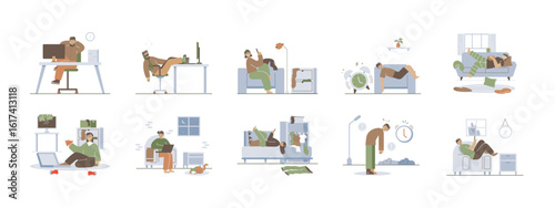 Laziness illustrations set. Flat vector illustration concept.