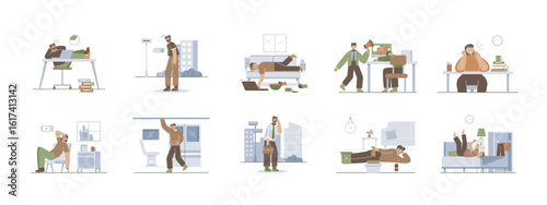 Laziness illustrations set. Flat vector illustration concept.