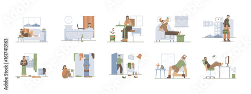 Laziness illustrations set. Flat vector illustration concept.