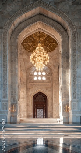Grand mosque interior  arches and light