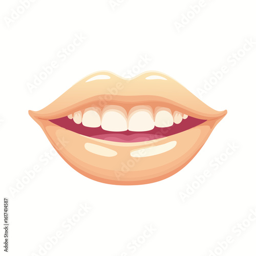 Colorful vector icon of a human mouth with lips and teeth visible, cartoon style but clean and anatomically accurate