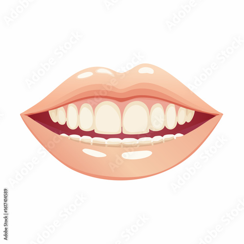 Colorful vector icon of a human mouth with lips and teeth visible, cartoon style but clean and anatomically accurate