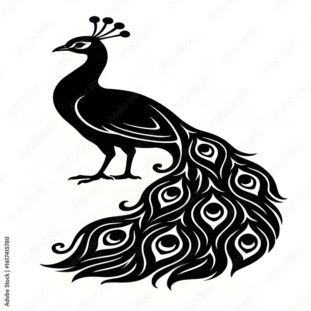 Obraz premium Silhouette peacock on white background 