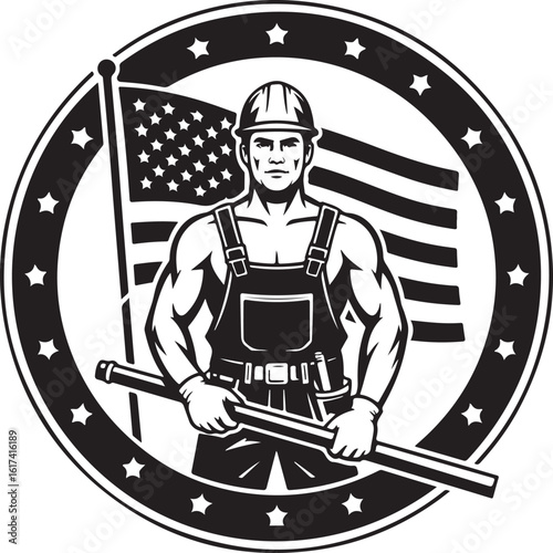American Worker Silhouette Illustration

Hardworking Laborer Silhouette Vector

Construction Worker with Tools Silhouette

Strong American Worker Outline Art

Industrial Worker Silhouette Design

