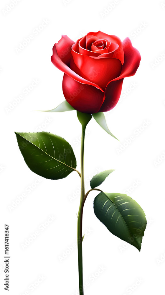 Fototapeta premium Realistic Render of Single Red Rose Stem on Black Background