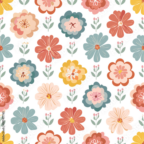 Wallpaper Mural Seamless pattern of colorful vintage style flowers and leaves floral Torontodigital.ca
