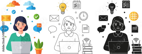 Woman working remotely online using laptop for communication and productivity concept