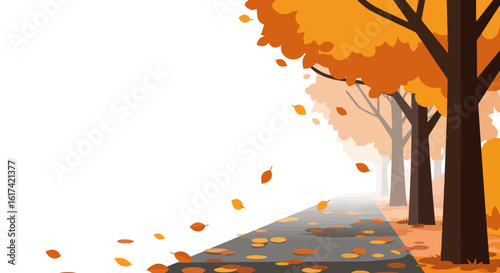 Autumn Road: Golden Foliage and Misty Pathway