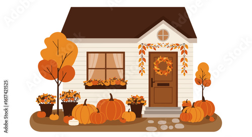 Autumnal Cottage Charm: Cozy Fall Home Illustration