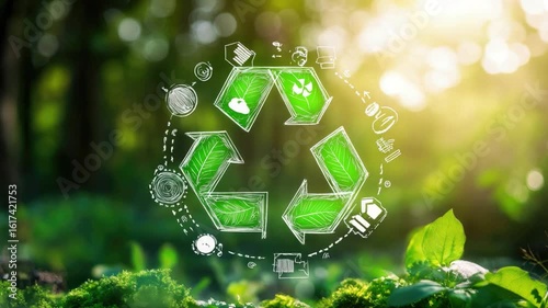 Eco-Friendly Concepts in Nature, Illustrating Recycling and Sustainability with Green Elements and Fresh Background  4k video footage