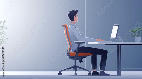 An office worker sitting ergonomically at a desk with a chair designed for comfort and proper posture, symbolizing the importance of ergonomic health in preventing workplace injuries