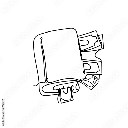 continuous line drawing book and banknote money illustration