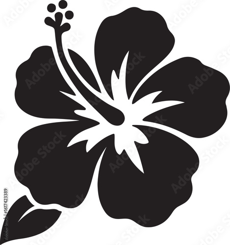 A vector illustration of black hibiscus flower silhouette vector design element isolated on white background